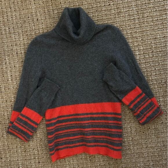 Y2K Theory Cashmere Sweater – Gray & Poppy Red Stripes, Size M, Vintage - Picture 2 of 8